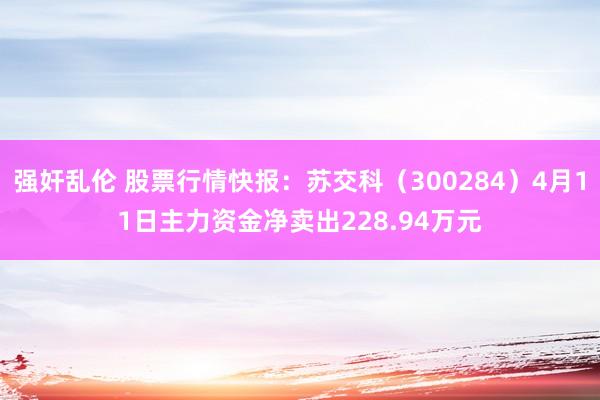 强奸乱伦 股票行情快报：苏交科（300284）4月11日主力资金净卖出228.94万元