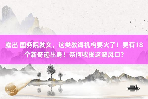 露出 国务院发文，这类教诲机构要火了！更有18个新奇迹出身！奈何收拢这波风口？